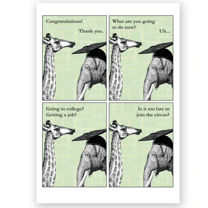 Mincing Mockingbird Greeting Cards Elephant Joining the Circus Graduation Card