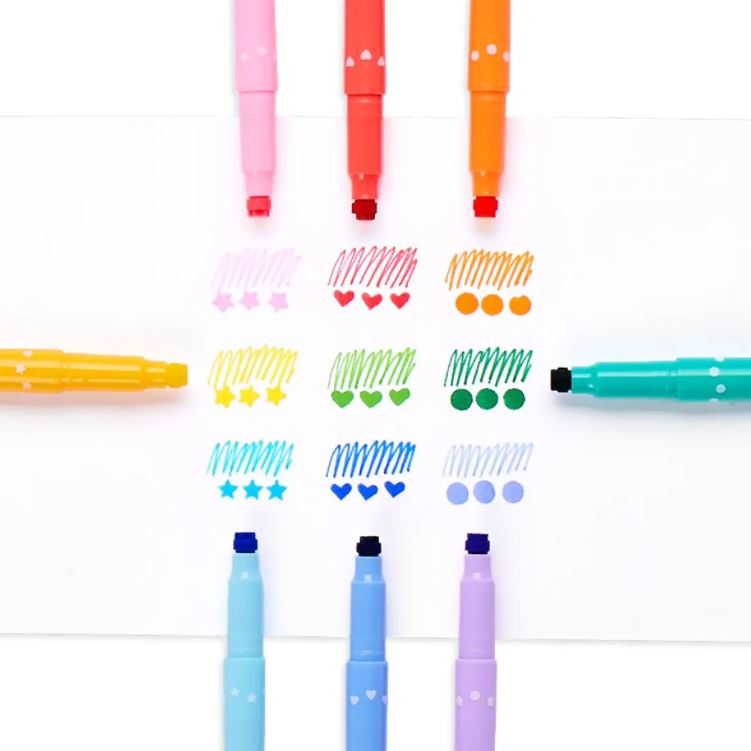 OOLY Arts & Crafts Confetti Stamp Double-Ended Markers - Set of 9