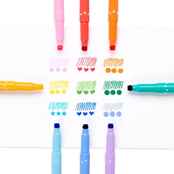 OOLY Arts & Crafts Confetti Stamp Double-Ended Markers - Set of 9