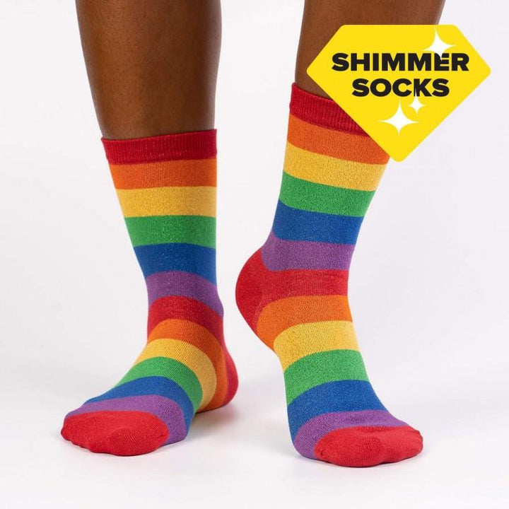 Sock IT TO Me Socks & Tees Shimmer Rainbow Crew Socks - S/M