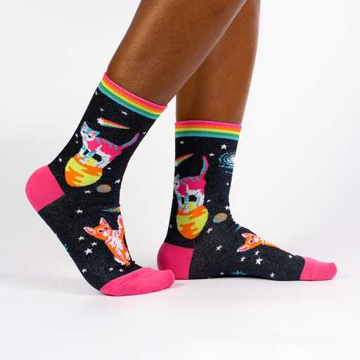 Sock IT TO Me Socks & Tees Space Cats Women's Crew Socks