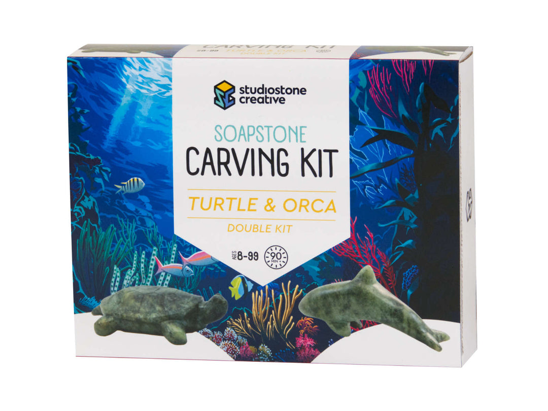 StudioStone Arts & Crafts Turtle & Ocra Double Soapstone Carving Craft Kit