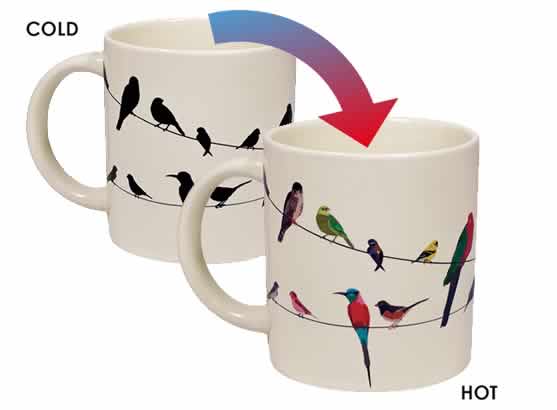 Unemployed Philosophers Guild HOME - Home MUGS Birds on a Wire Mug - changes with heat